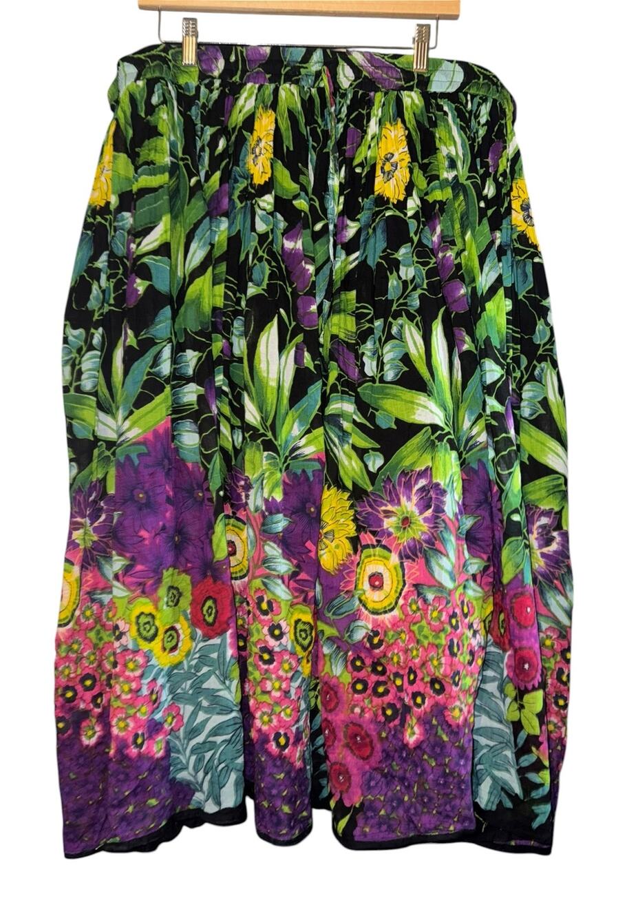 Vintage Take Two Floral Midi Skirt Womens 2XL Tropical Colorful Rainbow Vacation